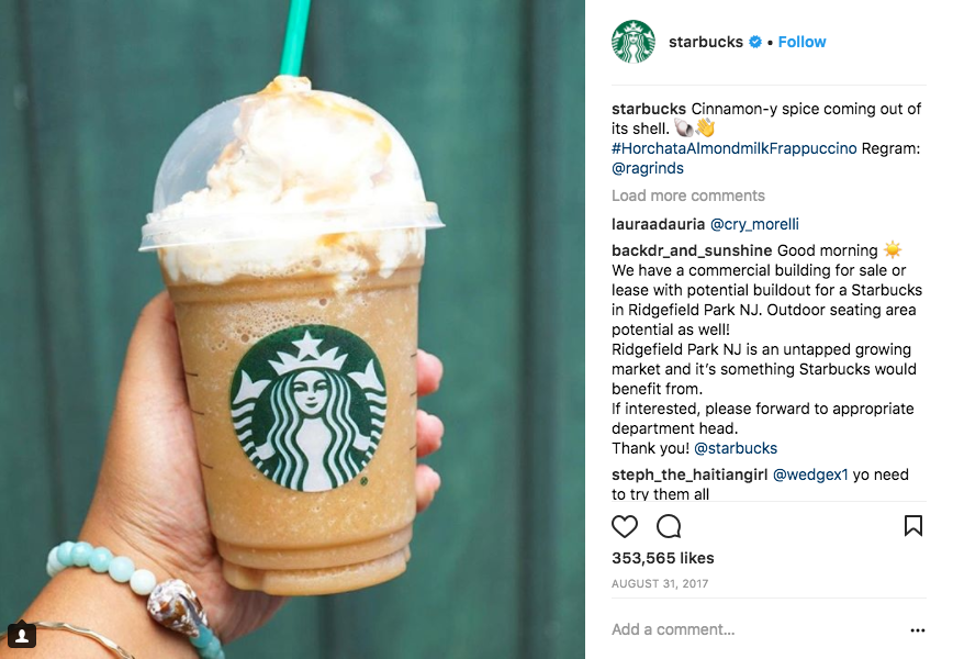 Starbucks on Instagram Screen Shot
